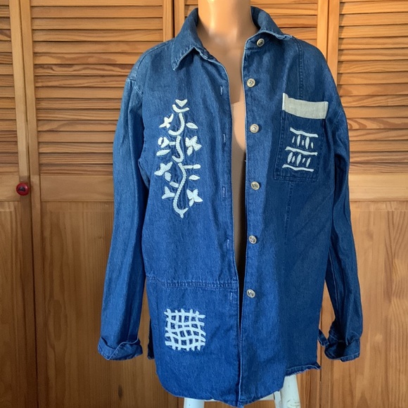 ST GERMAIN PARIS MADE IN USA DENIM SHIRT JACKET COSTAL GRANDMA CHIC VINTAGE Med - Picture 2 of 11